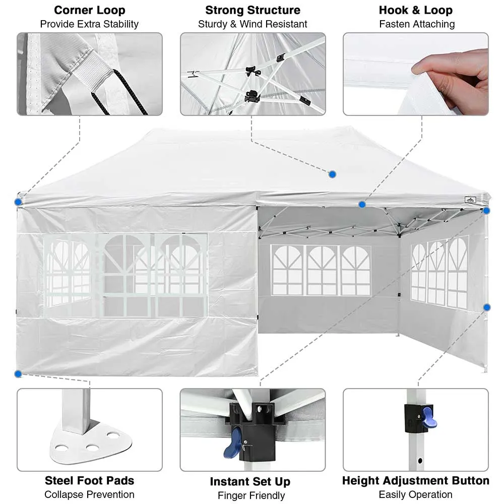 10'x20' Waterproof Pop Up Canopy Tent with Sides