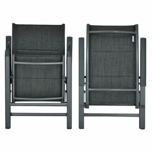 2PCS Patio Folding Dining Chairs Aluminum Padded Adjustable Back-Gray