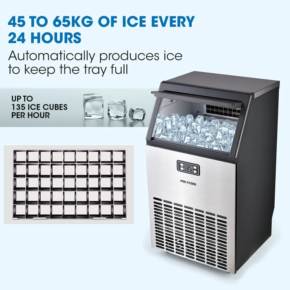 45-65kg Commercial Ice Machine Stainless, LCD, Self-Cleaning