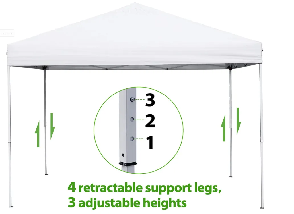 Adjustable Height Pop Up Canopy Tent 10 x 10 FT Foldable