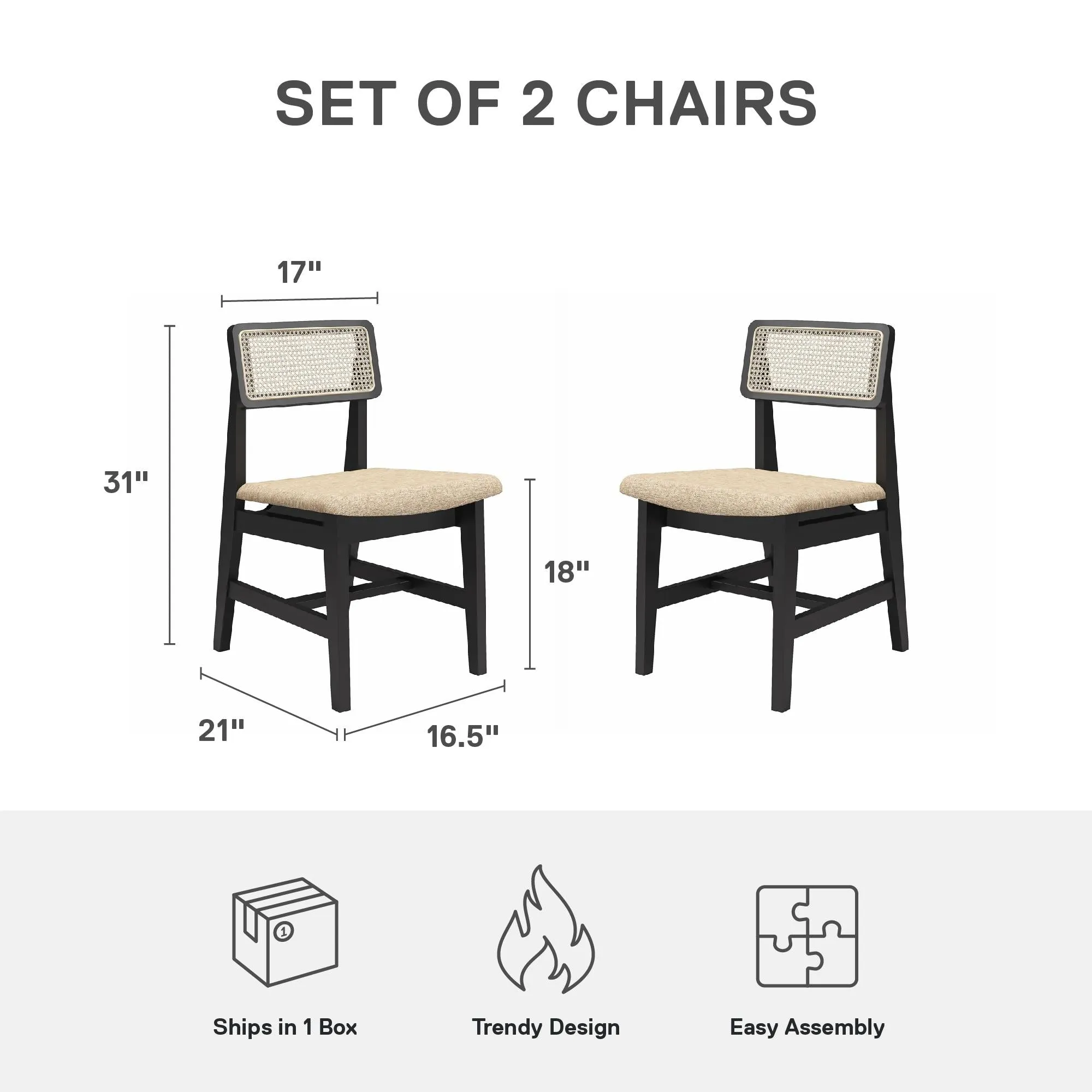 Eleni Cane Dining Chairs, Set of 2