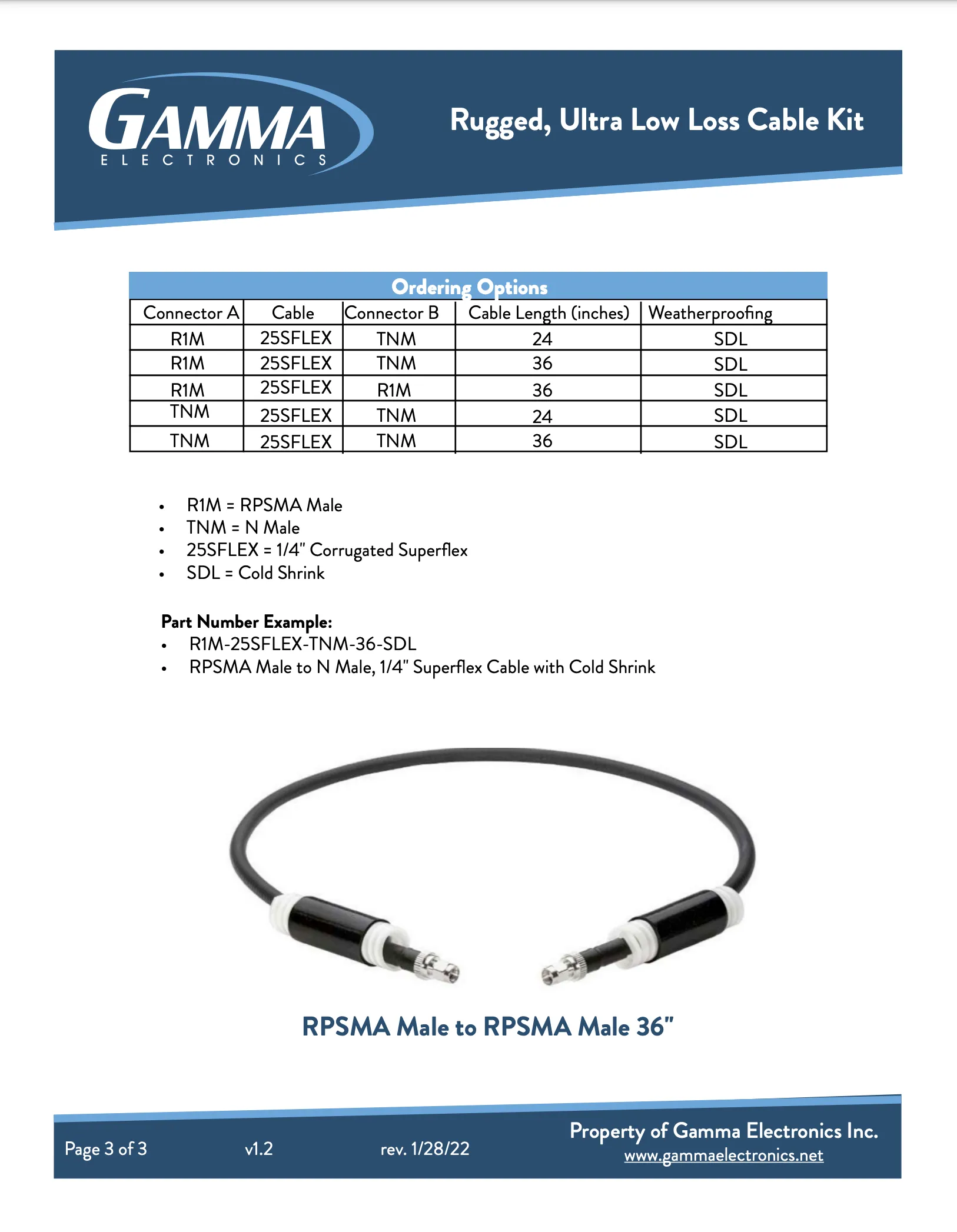 Gamma RPSMA to Type N – Rugged, Ultra Low Loss Cables