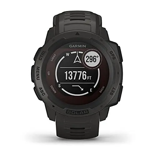 Garmin 010-02293-10 Instinct Solar, Rugged Outdoor Smartwatch with Solar Charging Capabilities, Built-in Sports Apps and Health Monitoring, Graphite