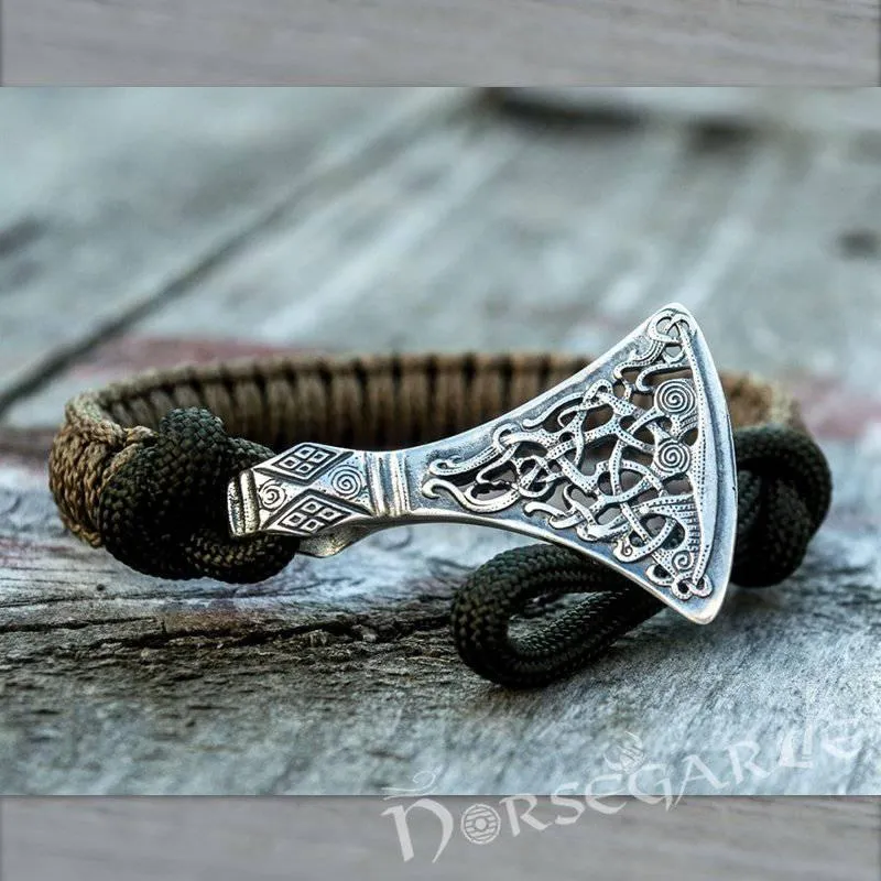 Handcrafted Coffee Paracord Bracelet with Axe Head - Sterling Silver