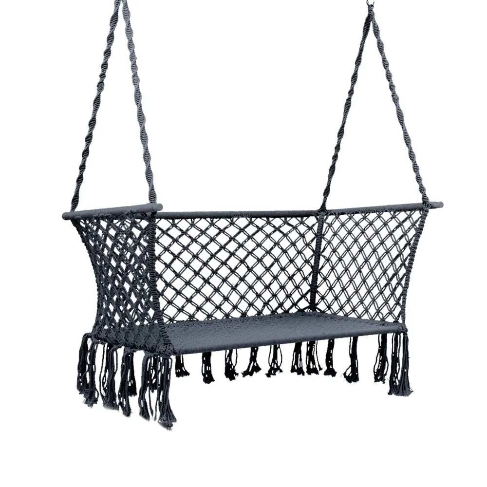 Handmade 2-Seater Hammock Chair, Grey, Outdoor & Indoor - Gardeon