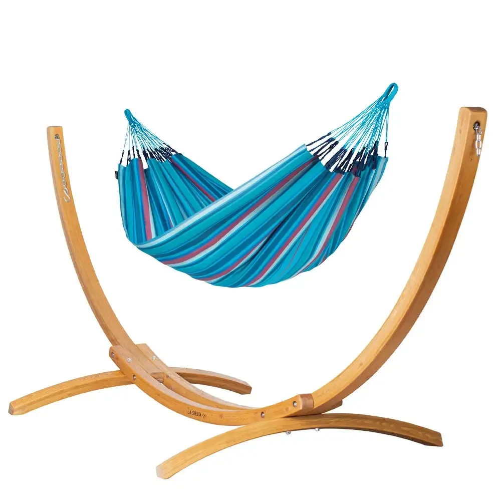 LA SIESTA Brisa Double Classic Swing Hammock with Wooden Stand (W 160 cm)