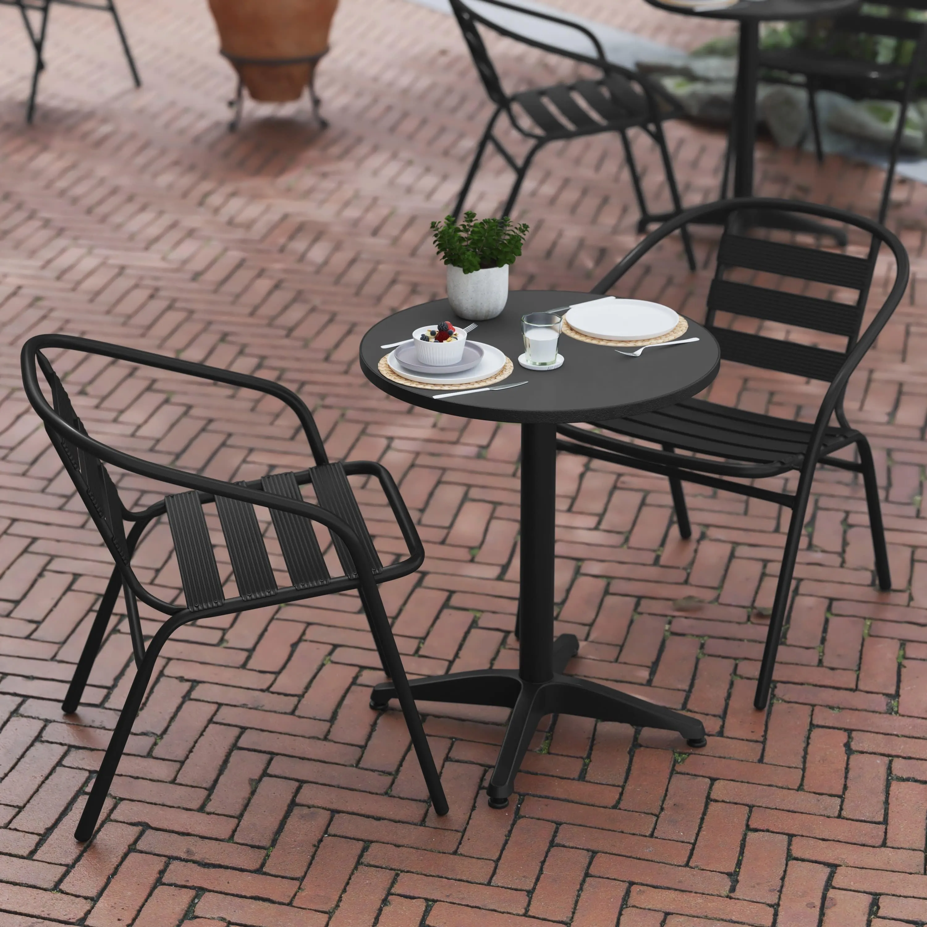 Lila 23.5'' Round Aluminum Indoor-Outdoor Table Set with 2 Slat Back Chairs