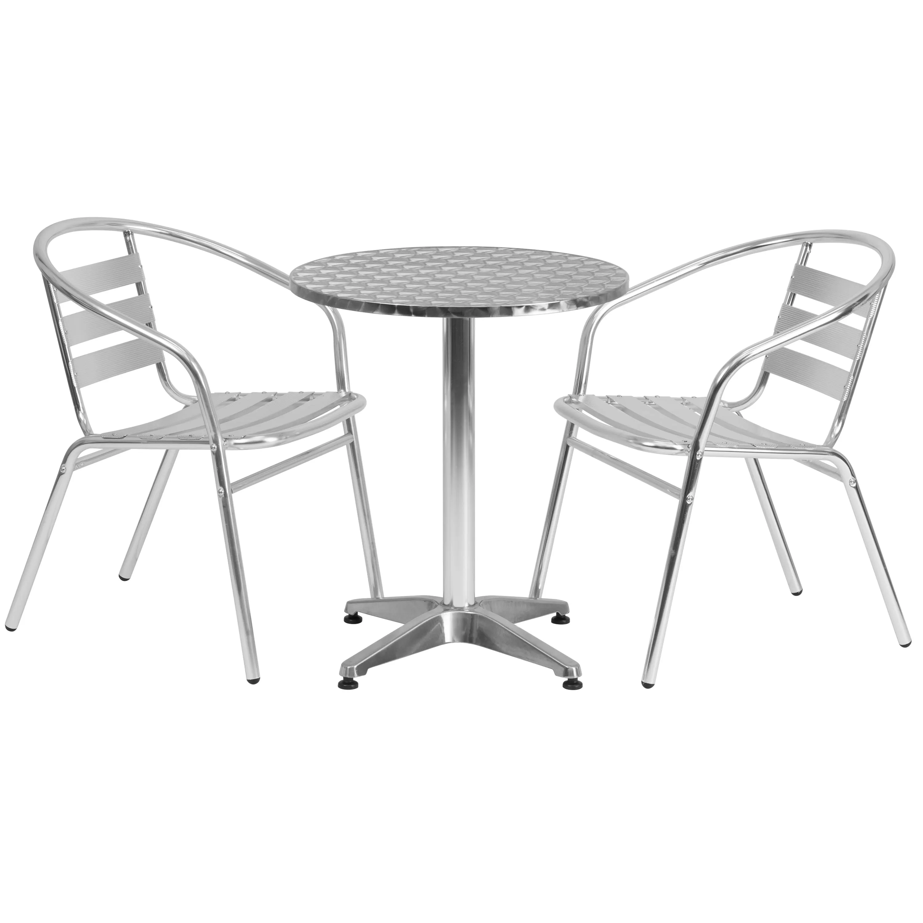 Lila 23.5'' Round Aluminum Indoor-Outdoor Table Set with 2 Slat Back Chairs