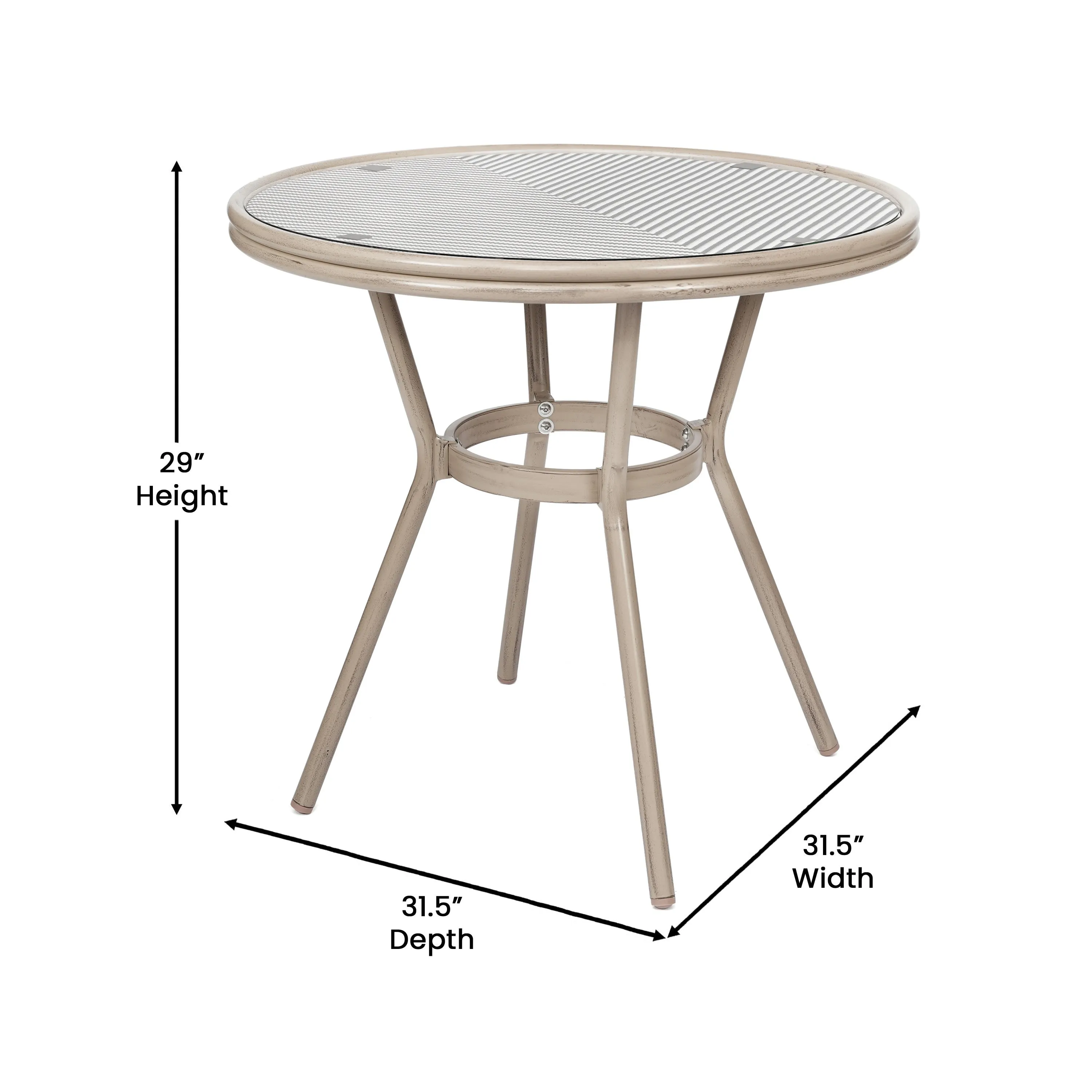 Marseille Indoor/Outdoor Commercial Bistro 31.5" Table, Textilene, Glass Top with 2 Stack Chairs