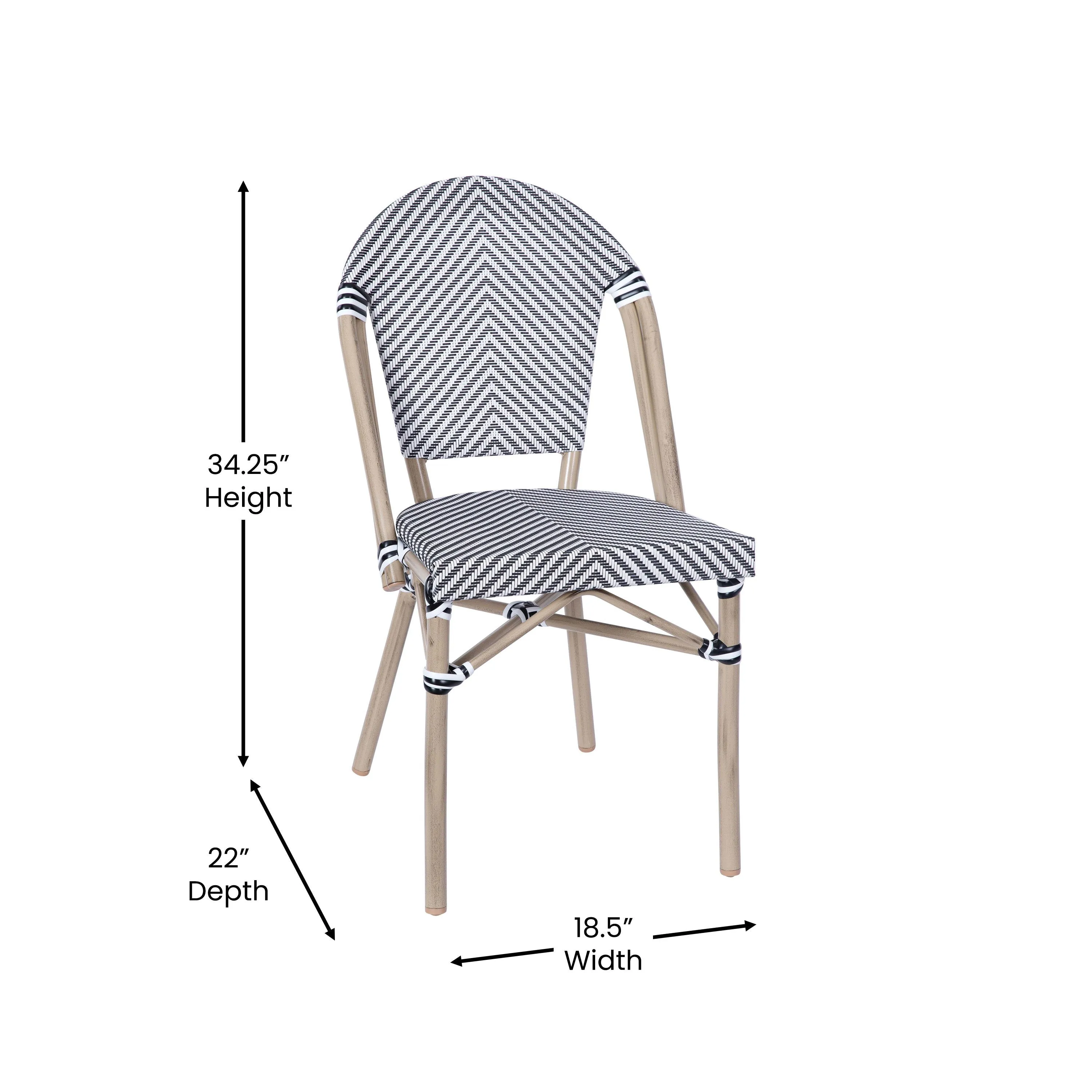 Marseille Indoor/Outdoor Commercial Bistro 31.5" Table, Textilene, Glass Top with 2 Stack Chairs