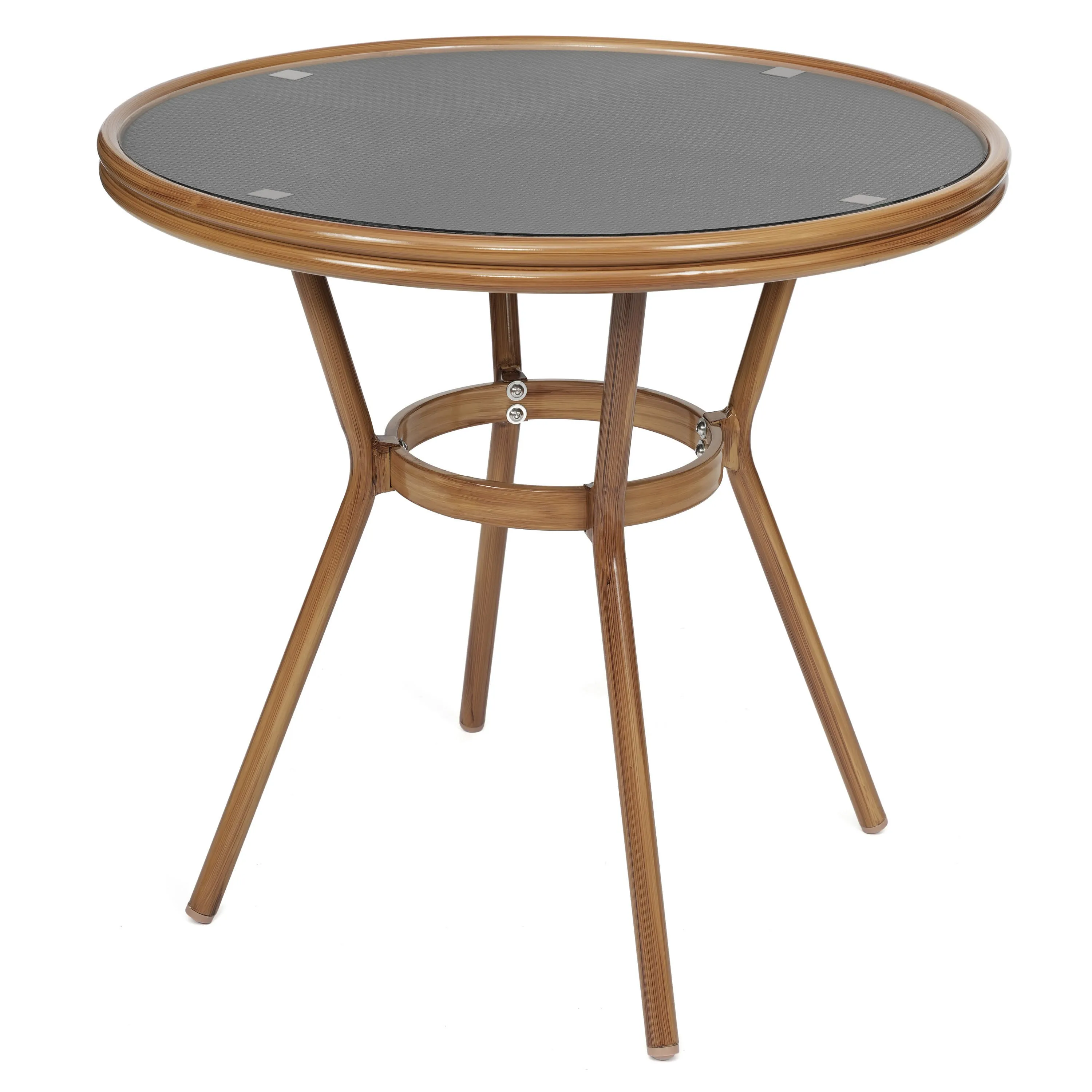 Marseille Indoor/Outdoor Commercial Bistro 31.5" Table, Textilene, Glass Top with 4 Stack Chairs