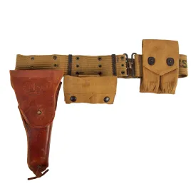 Original U.S. Early WWII Officer’s M1936 Pistol Belt, M1911 Holster, WWI Magazine Pouch & 1942 Dated M-1910 First Aid Pouch with Carlisle Bandage