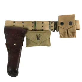 Original U.S. WWII Officer M1936 Pistol Belt, M1911 Holster by Enger-Kress, Magazine Pouch & First Aid Pouch WITH Box & Bandage