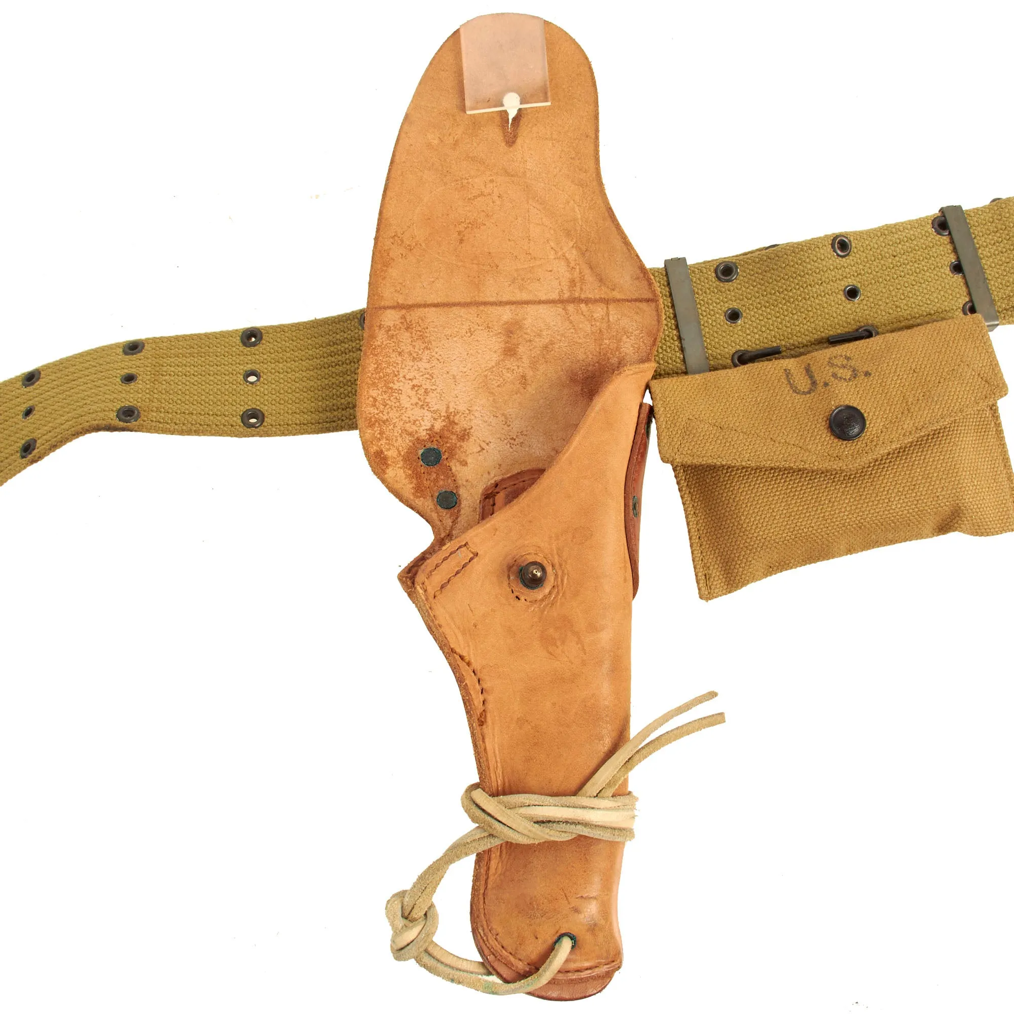 Original U.S. WWII Officer M1936 Pistol Belt, M1911 Holster by Rare Maker, Magazine Pouch, British Made First Aid Pouch WITH Box & Bandage and M1910 Canteen Set