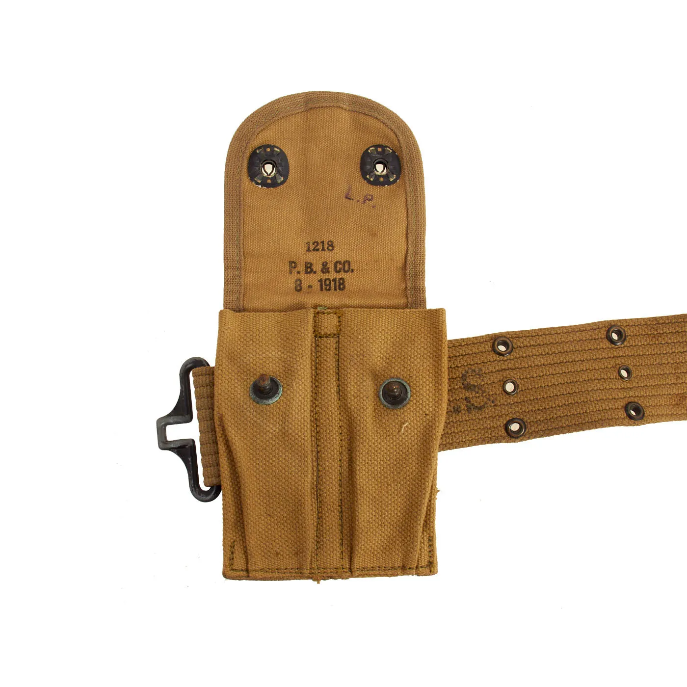 Original U.S. WWII Officer M1936 Pistol Belt, M1911 Holster by Rare Maker, WWI Magazine Pouch & First Aid Pouch WITH Box & Bandage