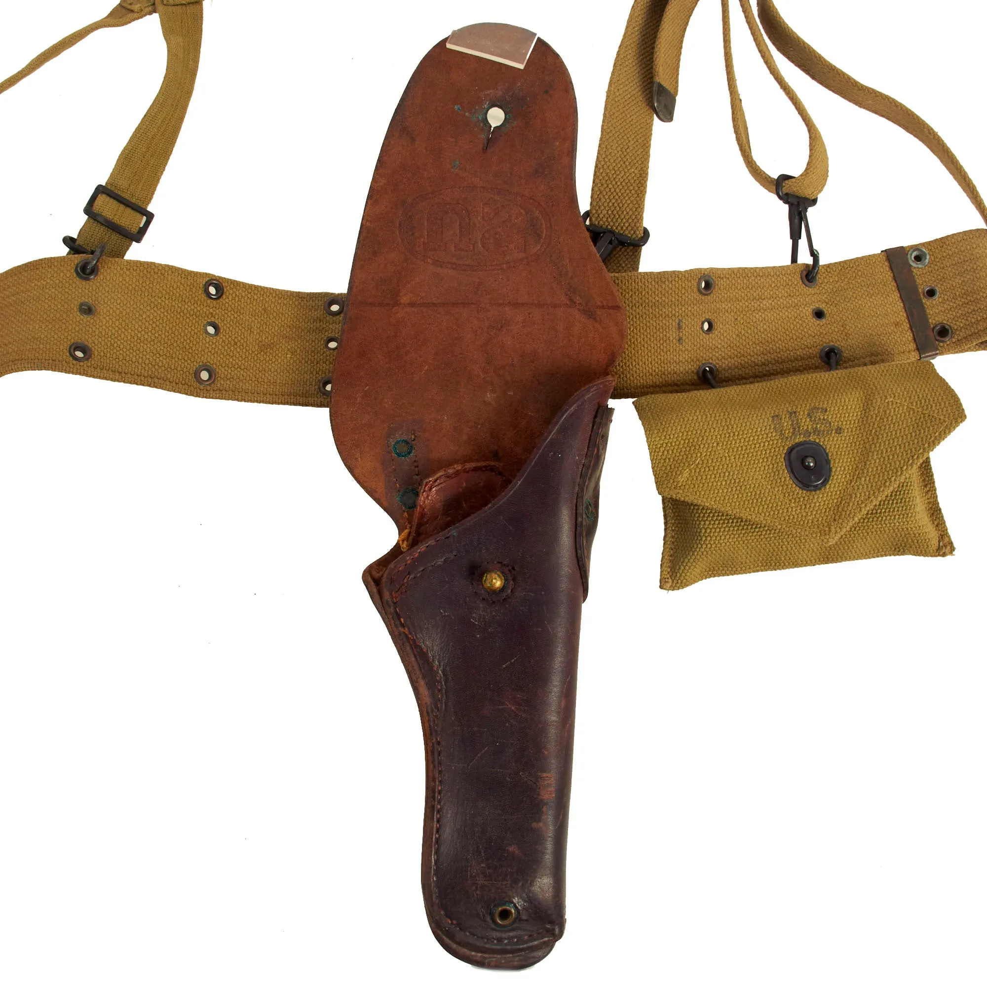 Original U.S. WWII Officer M1936 Pistol Belt, M1936 Suspenders, M1911 Holster, Magazine Pouch, M1910 Canteen Set & First Aid Pouch WITH Box & Bandage